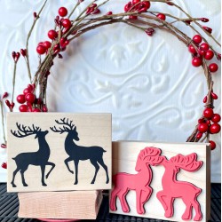 Dancing Deer Duo Rubber Stamp