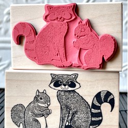 Furry Friends Raccoon and Squirrel Rubber Stamp  Furry Friends Raccoon and Squirrel Rubber Stamp
