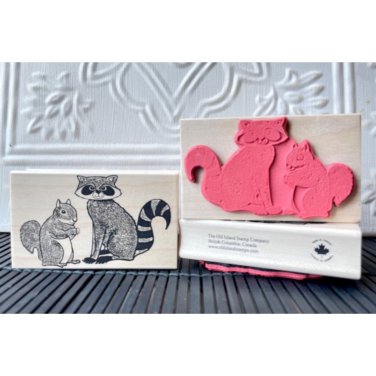 Furry Friends Raccoon and Squirrel Rubber Stamp 