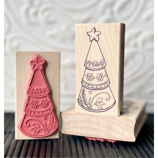 Claypot Christmas Tree Rubber Stamp