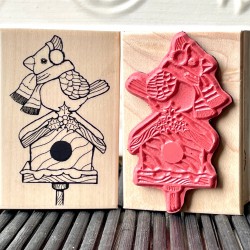 Christmas Cardinal Birdhouse Rubber Stamp Christmas Cardinal Birdhouse Rubber Stamp