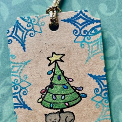 Sleepy Kitty Christmas Tree Rubber Stamp