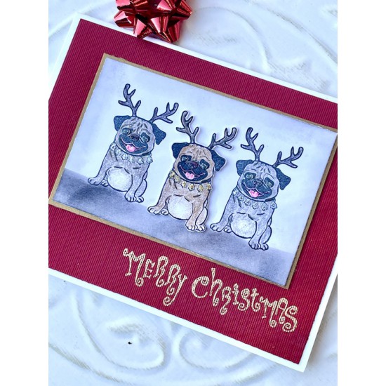 Happy Christmas Pug Rubber Stamp