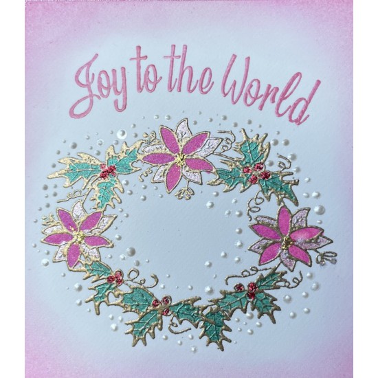 Holly and Poinsettia Wreath Rubber Stamp