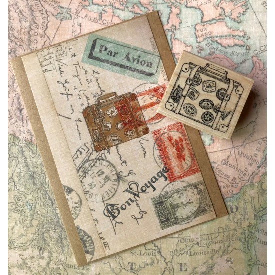 World Traveller Vintage Suitcase Rubber Stamp