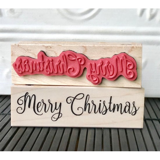 Large Merry Christmas Script Rubber Stamp
