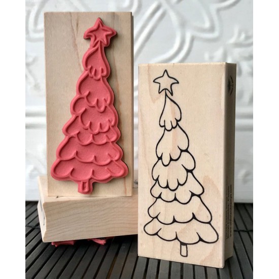 Snowy Christmas Tree Rubber Stamp