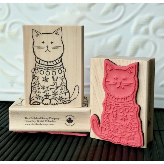 Grumpy Christmas Cat Rubber Stamp
