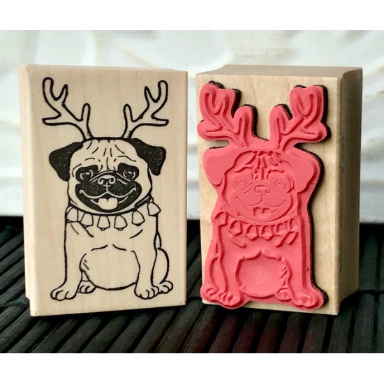 Happy Christmas Pug Rubber Stamp