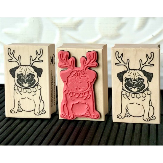 Happy Christmas Pug Rubber Stamp Happy Christmas Pug Rubber Stamp