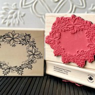 Holly and Poinsettia Wreath Rubber Stamp