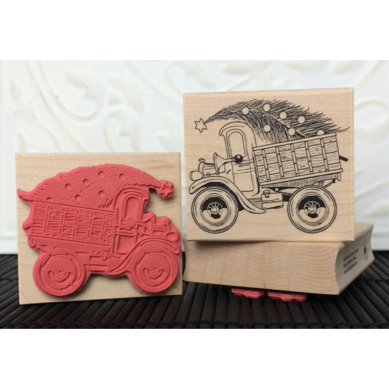 Vintage Truck with Christmas Tree Rubber Stamp