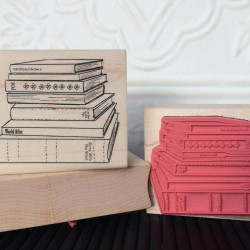 Personal Library Stamp with Stack of Books