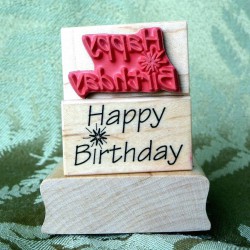 Happy Birthday with Sparkler Rubber Stamp