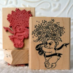 Teddy with Bouquet Rubber Stamp