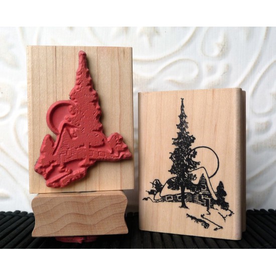 Moonlight Cabin Rubber Stamp