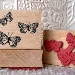 Three Butterflies Rubber Stamp