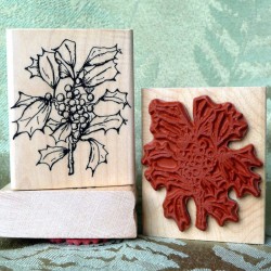 Holly Branch Rubber Stamp