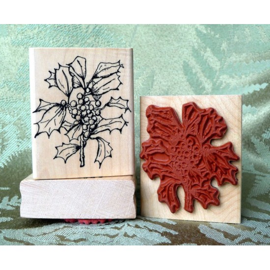 Holly Branch Rubber Stamp