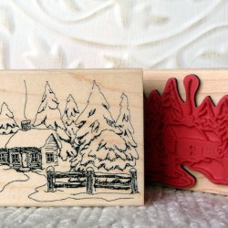 Snowy Cabin Rubber Stamp