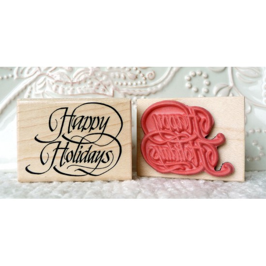 Happy Holidays Script Rubber Stamp