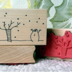 Snowman Scene Rubber Stamp