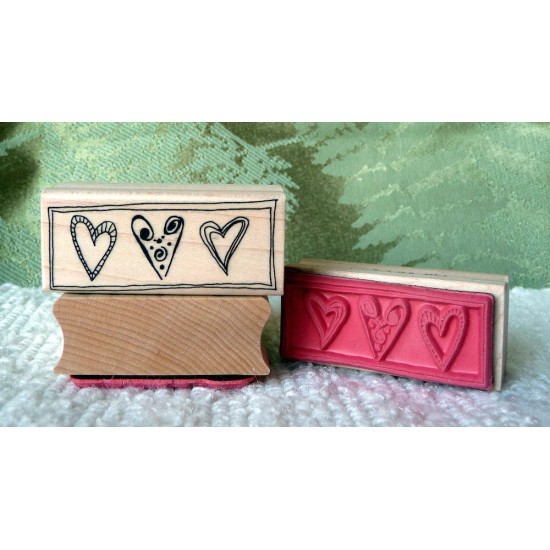 3 Hearts Rubber Stamp