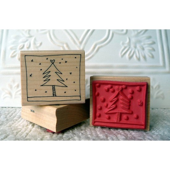 Framed Christmas Tree Stamp Rubber Stamp