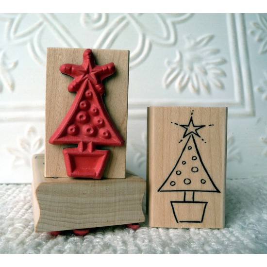 Potted Christmas Tree Rubber Stamp