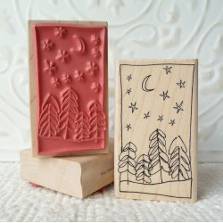 Snowy Winter Scene Rubber Stamp