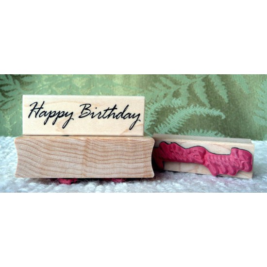 Happy Birthday Script Rubber Stamp