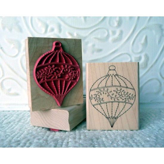 Fine Lined Christmas Ornament Rubber Stamp