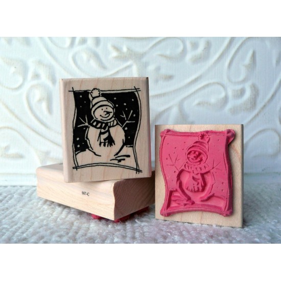 Framed Snowman Rubber Stamp