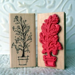 Potted Berries Christmas Tree Rubber Stamp