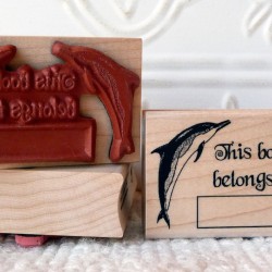 Dolphin Bookplate Rubber Stamp