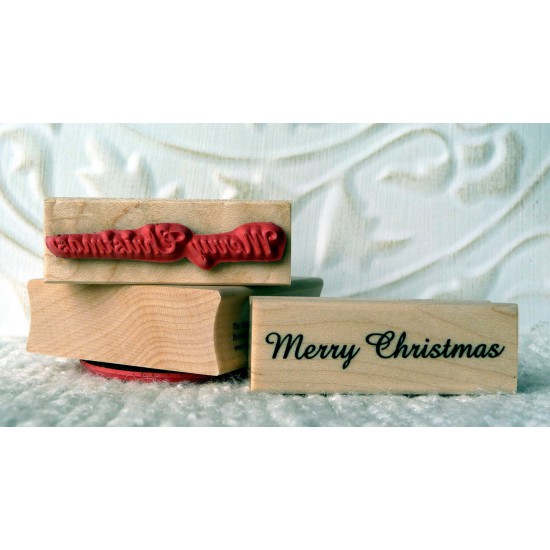 Small Merry Christmas Script Rubber Stamp