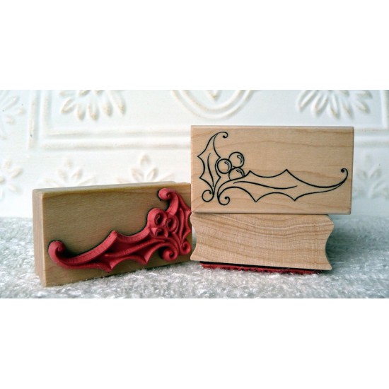 Holly Corner Rubber Stamp