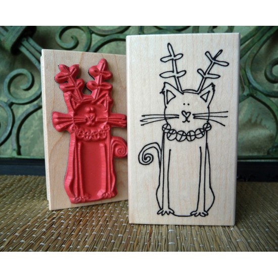 Christmas Cat Rubber Stamp