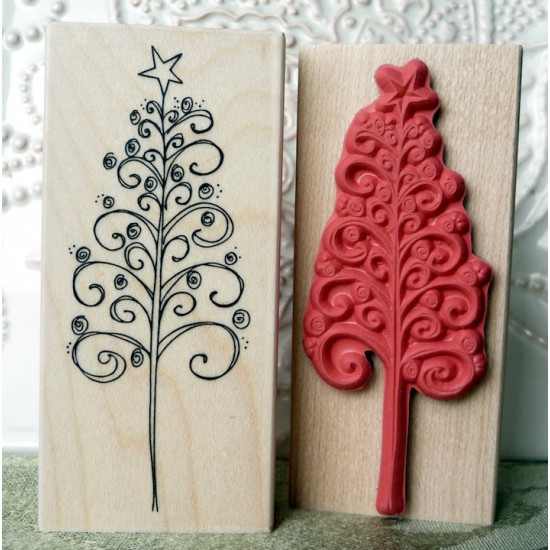Curly Christmas Tree Rubber Stamp