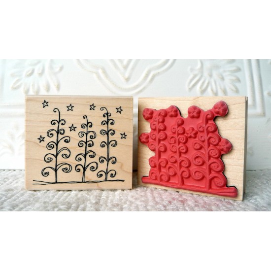 Starry Night Trees Rubber Stamp