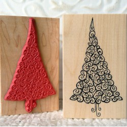 Swirly Christmas Tree Rubber Stamp