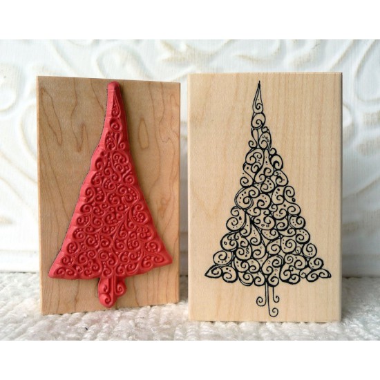 Swirly Christmas Tree Rubber Stamp