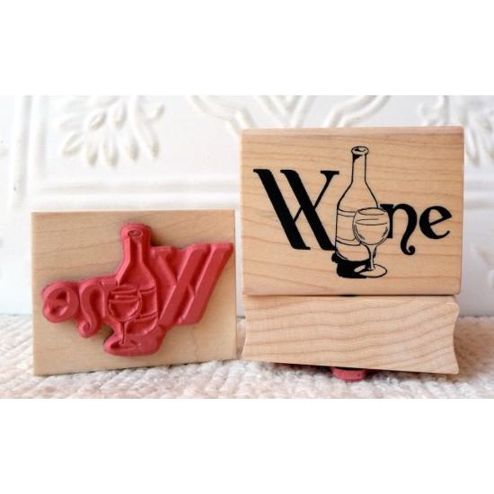 Wine Script Rubber Stamp