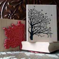 Silhouette Tree and Birds Rubber Stamp