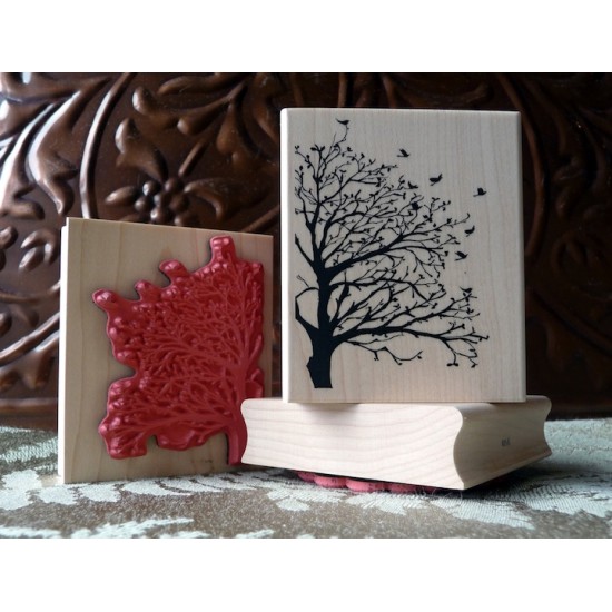 Silhouette Tree and Birds Rubber Stamp