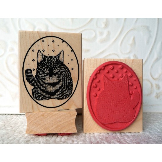 Cross Stitch Cat Rubber Stamp