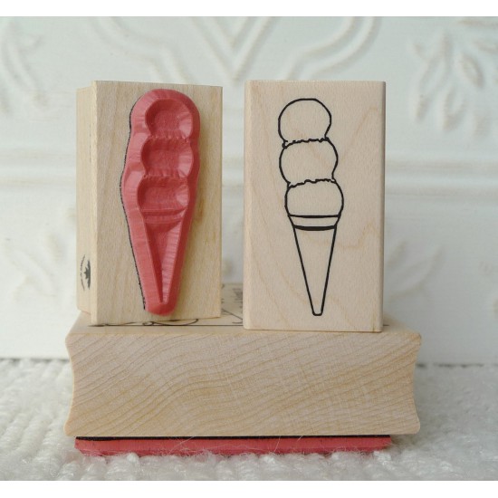 3 Scoops Ice Cream Cone Rubber Stamp