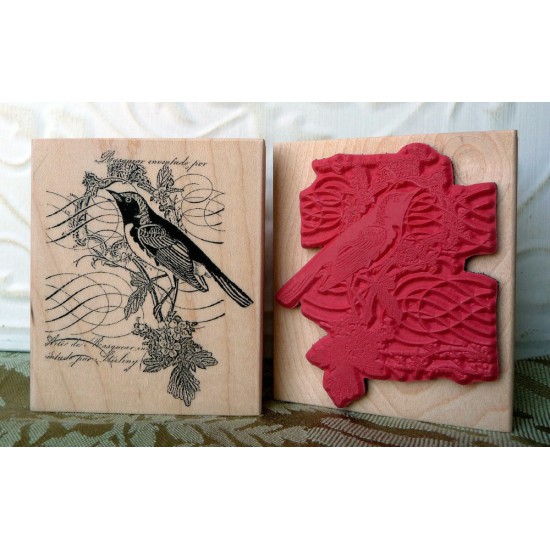 Story Bird Collage Rubber Stamp