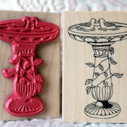Bird Bath Rubber Stamp