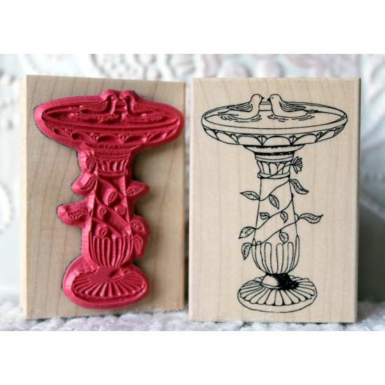 Bird Bath Rubber Stamp